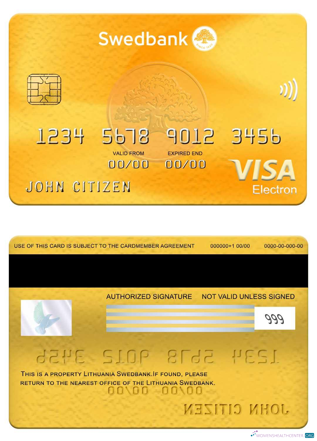 Download Lithuania Swedbank visa electron card Photoshop template